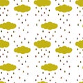 Beautiful cartoon print with bright clouds and raindrops. seamless vector pattern